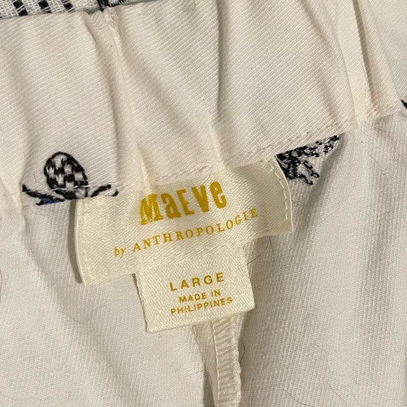 Anthropologie White Drawstring Pants with Embroidered Bees Size L Gently Worn - Picture 7 of 8